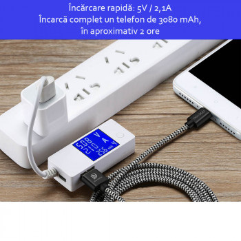Cablu de Date USB la Lighting 2.1A, 3m - Dux Ducis K-ONE - White Black - Img 4