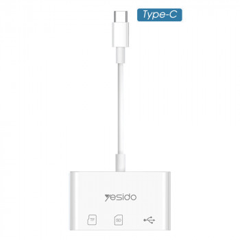 Cititor de Carduri SD, TF + Adaptor Type-C - Yesido (GS16) - White - Img 2