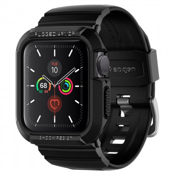 Husa pentru Apple Watch 4/5/6/7/8/SE (40/41mm) + Curea - Spigen Rugged Armor Pro - Black