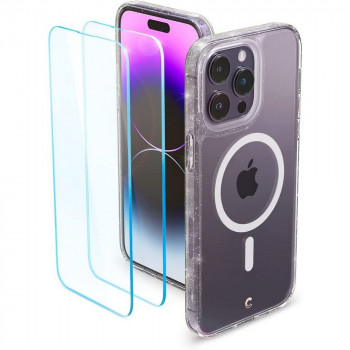 Husa telefon iPhone 14 Pro Max + Folie (set 2) - Spigen Cyrill Shine 360 Mag Safe - Glitter Clear