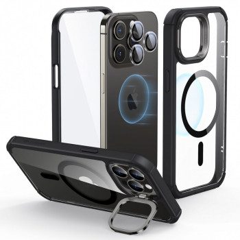 Husa telefon iPhone 15 Pro Max + Folie - ESR Armor Tough Kickstand HaloLock - Clear Black - Img 2