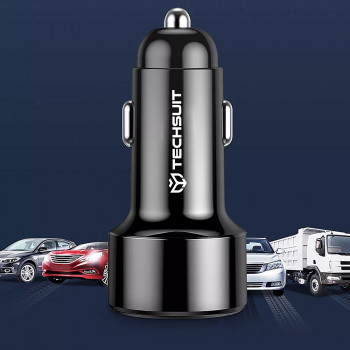 Incarcator Auto USB-A, QC 3.0, USB-C, 38W - Techsuit Premium (CAPD028) - Black - Img 3