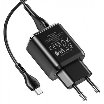 Incarcator Priza 2xUSB-A, Q.C 3.0, 18W, 3.0A + Cablu Micro-USB 1m - Hoco (N6 Charmer) - Black - Img 2