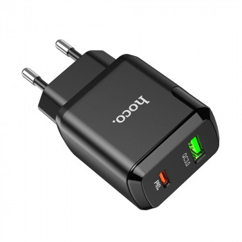 Incarcator Priza USB-A, Type-C, Q.C 3.0, PD 20W, 3A - Hoco Favor (N5) - Black - Img 2
