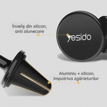 Suport Auto Magnetic cu Adeziv 3M Grila Ventilatie - Yesido (C59) - Black - Img 3