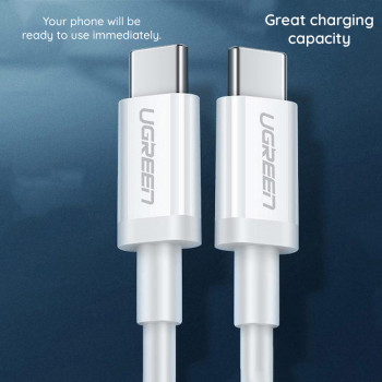 Cablu de Date USB-C la Type-C PD60W, 3A, 2m - Ugreen (60520) - White - Img 3
