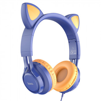 Casti cu Fir, Urechi de Pisica - Hoco Cat Ears (W36) - Midnight Blue - Img 1