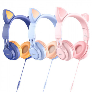Casti cu Fir, Urechi de Pisica - Hoco Cat Ears (W36) - Midnight Blue - Img 4