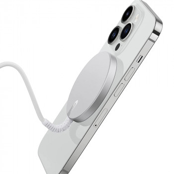 ESR - Mini Wireless Charger HaloLock - Strong Magnetic Lock, Reinforced Braided Nylon Cable - Silver