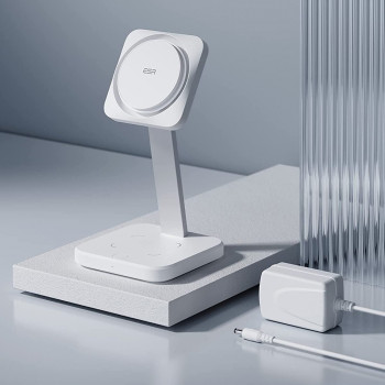 ESR - Wireless Charging Station 2in1 HaloLock - with CryoBoost, for iPhone and AirPods - Arctic White - Img 2