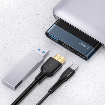 Hub Type-C la 2xUSB, Type-C 60W - USAMS mini (US-SJ490) - Dark Gray - Img 2