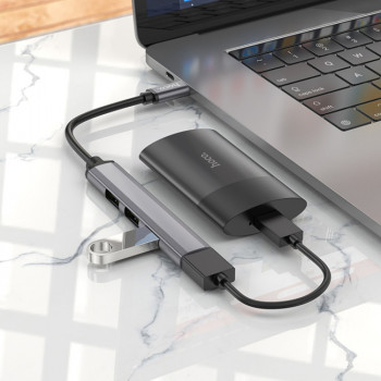 Hub Type-C la USB 3.0, 3xUSB 2.0 - Hoco (HB26) - Grey - Img 3