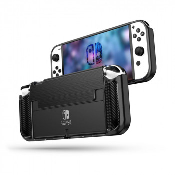 Husa pentru Nintendo Switch OLED - Techsuit Carbon Silicone - Black - Img 2