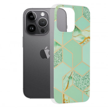 Husa telefon iPhone 14 Pro Max - Techsuit Marble Series - Green Hex - Img 1