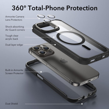 Husa telefon iPhone 15 Pro Max + Folie - ESR Armor Tough Kickstand HaloLock - Clear Black - Img 3