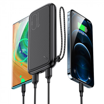 Baterie Externa 10000mAh, 2xUSB, USB-C, Micro-USB - USAMS Lanyard (US-CD150) - Black - Img 2
