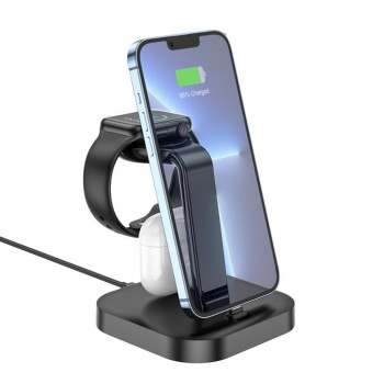 Hoco - Charging Station Graceful (CW43) - for iPhone, Apple Watch, AirPods - Black - Img 1