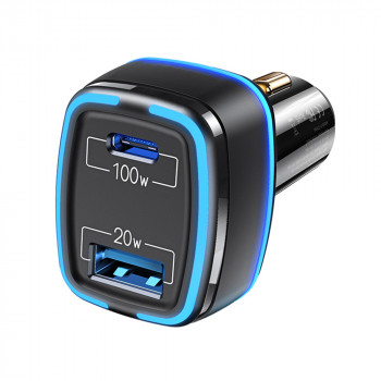 Incarcator Auto Type-C, USB, 120W, 5A - USAMS C24 Dual Port (US-CC142) - Black - Img 2