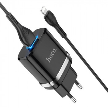 Incarcator Priza USB-A, 10W, 2.4A + Lightning - Hoco Ardent (N1) - Black - Img 2