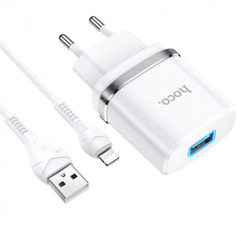 Incarcator Priza USB-A, 10W, 2.4A + Lightning - Hoco Ardent (N1) - White - Img 1