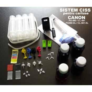 Ciss pentru Canon PG560 CL561 Pixma TS350, TS5351, TS5352, TS5353, TS7450, TS7451 cu CERNEALA CADOU