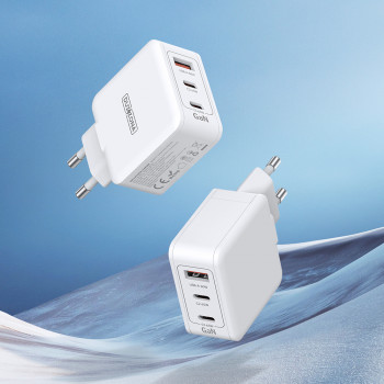 Duzzona - Wall Charger 3in1 (T9) - USB, 2x USB-C, GaN Fast Charging 65W - White - Img 2