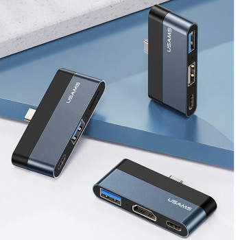 Hub Type-C la 2xUSB, Type-C 60W - USAMS mini (US-SJ490) - Dark Gray - Img 3