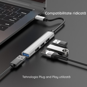Hub Type-C la USB 3.0, 3xUSB 2.0 - Hoco (HB26) - Grey - Img 4