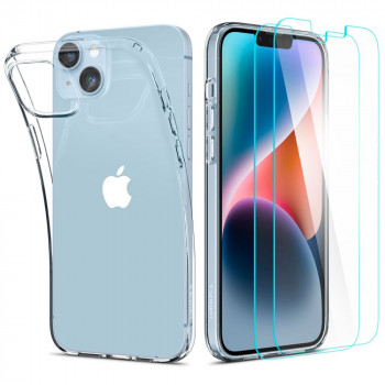 Husa telefon iPhone 14 + 2x Folie - Spigen Crystal Pack 360 - Crystal Clear