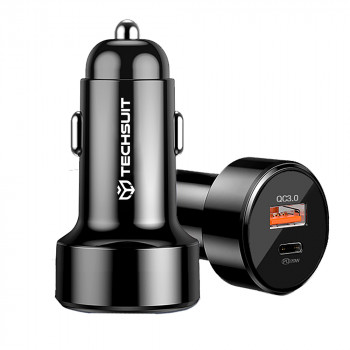 Incarcator Auto USB-A, QC 3.0, USB-C, 38W - Techsuit Premium (CAPD028) - Black - Img 1