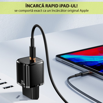 Incarcator priza Type-C PD 20W, 3A - USAMS (T36) - Black - Img 3