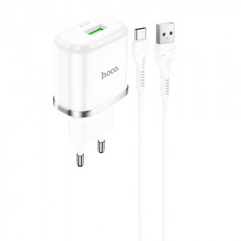 Incarcator priza USB-A, 18W, 3A + Cablu Type-C 1m - Hoco Special (N3) - White - Img 2