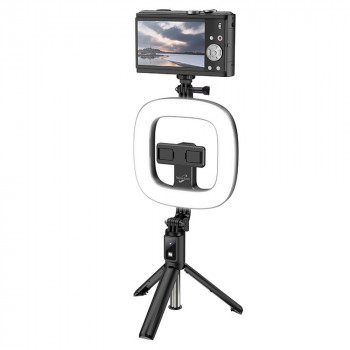 Selfie Stick cu Inel Luminos - Hoco Showfull (LV03 Plus) - Black - Img 2