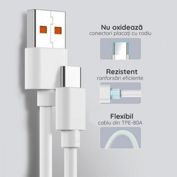 Cablu de Date USB la Type-C 6A, pentru Mi 11 Ultra / Mi11Pro / Mi11T / Mi11T Pro, 1m - Xiaomi - White (Bulk Packing) - Img 4