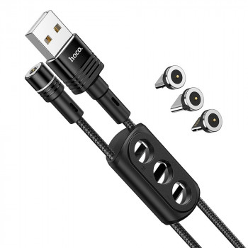 Cablu de Incarcare USB-A la Lightning, Type-C, Micro-USB 20W, 2.4A, 1.2m - Hoco Sunway (U98) - Black - Img 1