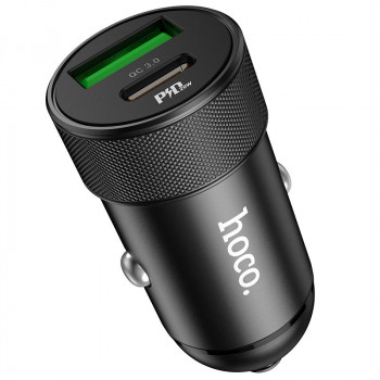 Incarcator Auto USB, QC3.0, 18W, Type-C, PD20W - Hoco (Z32B Speed Up) - Black - Img 1
