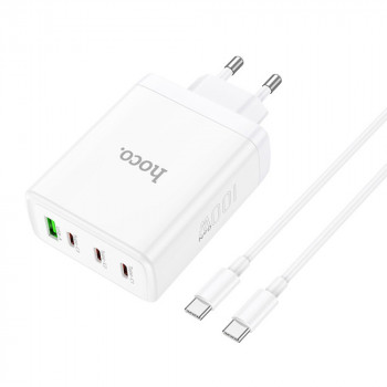 Incarcator pentru Priza USB, 3x Type-C, Fast Charging, 100W + Cablu Type-C - Hoco Leader (N31) - White - Img 1