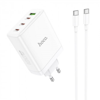 Incarcator pentru Priza USB, 3x Type-C, Fast Charging, 100W + Cablu Type-C - Hoco Leader (N31) - White - Img 3