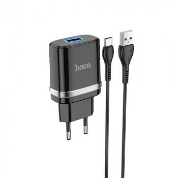 Incarcator Priza USB-A, 10W, 2.4A + Cablu Type-C - Hoco Ardent (N1) - Black - Img 2