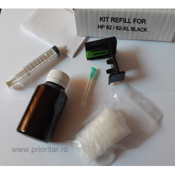 Kit refill reincarcare si desfundare cartuse HP62 HP 62XL C2P05AE C2P04AE negre