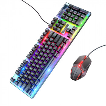 Set Tastatura si Mouse USB, cu Lumini RGB, 1.5m, DPI (800 - 1200) - Hoco GM18 - Black - Img 1