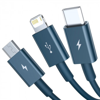 Cablu de Date USB la Type-C, Micro-USB, Lightning, Fast Charging 3.5A, 1.5m - Baseus Superior Series (CAMLTYS-03) - Blue - Img 2