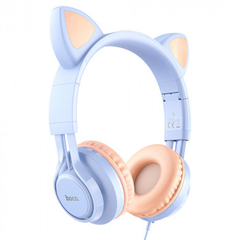 Casti cu Fir, Urechi de Pisica - Hoco Cat Ears (W36) - Dream Blue - Img 1