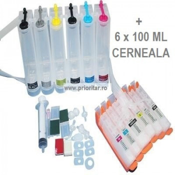 CISS 6 cartuse pt CANON PGI-525 CLI-526 PGI525 BK CLI526 BK C M Y GY 6 culori - Img 2