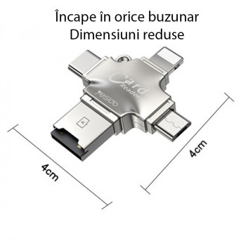 Cititor de Carduri MicroSD + Adaptor USB, Type-C, Lightning, Micro-USB - Yesido (GS13) - Silver - Img 4