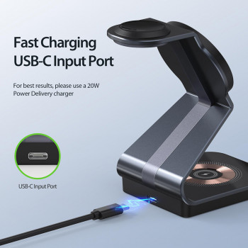 Duzzona - MagSafe Charging Station 3in1 (W15) - for iPhone, Apple Watch, AirPods, 15W - Transparent - Img 2