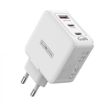 Duzzona - Wall Charger 3in1 (T9) - USB, 2x USB-C, GaN Fast Charging 65W - White - Img 1