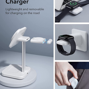 ESR - Charging Station 3in1 HaloLock - for iPhone, AirPods and Apple Watch, with Detachable Watch Charger Set - White - Img 4