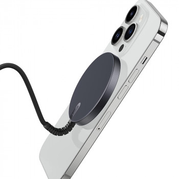 ESR - Mini Wireless Charger HaloLock - Strong Magnetic Lock, Reinforced Braided Nylon Cable - Black