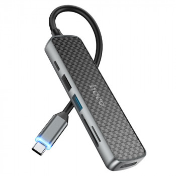 Hoco - Docking Station Easy Display (HB24) - Type-C to Type-C, 2x USB, HDMI, SD Card, TF Card - Metal Gray